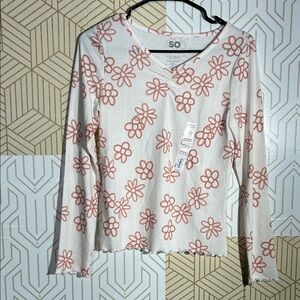 SO Girl’s Daisy Long Sleeve Top - White and Pink